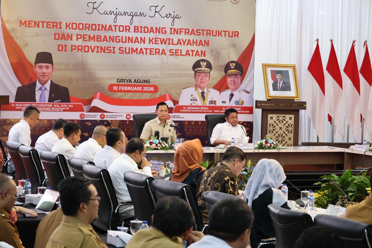 Kunjungan Kerja ke Sumatra Selatan, Menko AHY Perkuat Koordinasi Pembangunan Infrastruktur Strategis