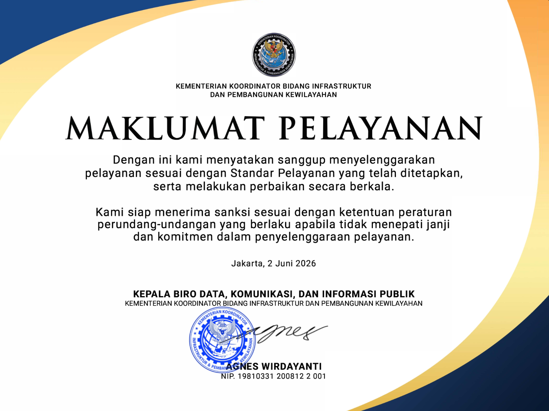 Maklumat Pelayanan Biro Data, Komunikasi, dan Informasi Publik